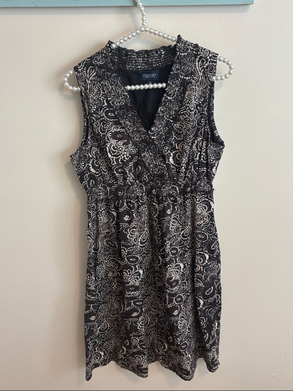 Sonoma Goods for Life Cotton Paisley Sleeveless V-Neck Smocked Dress Womens M